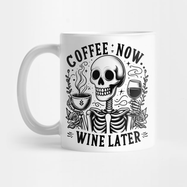 "Coffee Now Wine Later" Funny Skeleton by FlawlessSeams